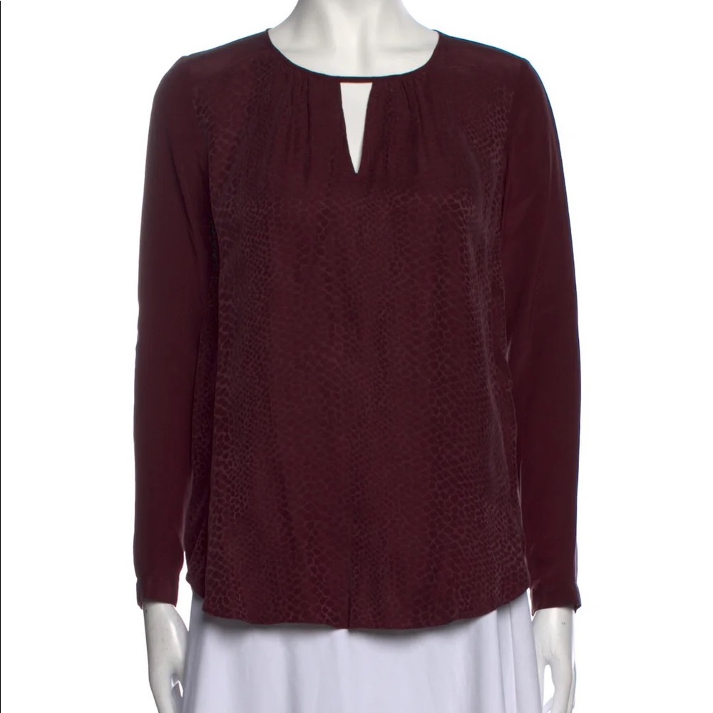 Rebecca Taylor Long Sleeve Burgundy Textured Silk Top - Size 4